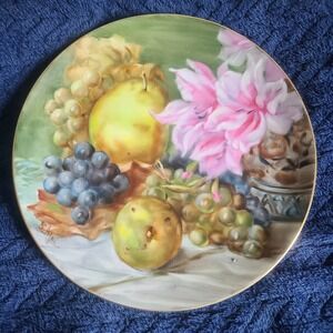 Vintage Fugi China Japan Hand Painted  Fruit Flowers Signed 10 1/8 Inch Plate